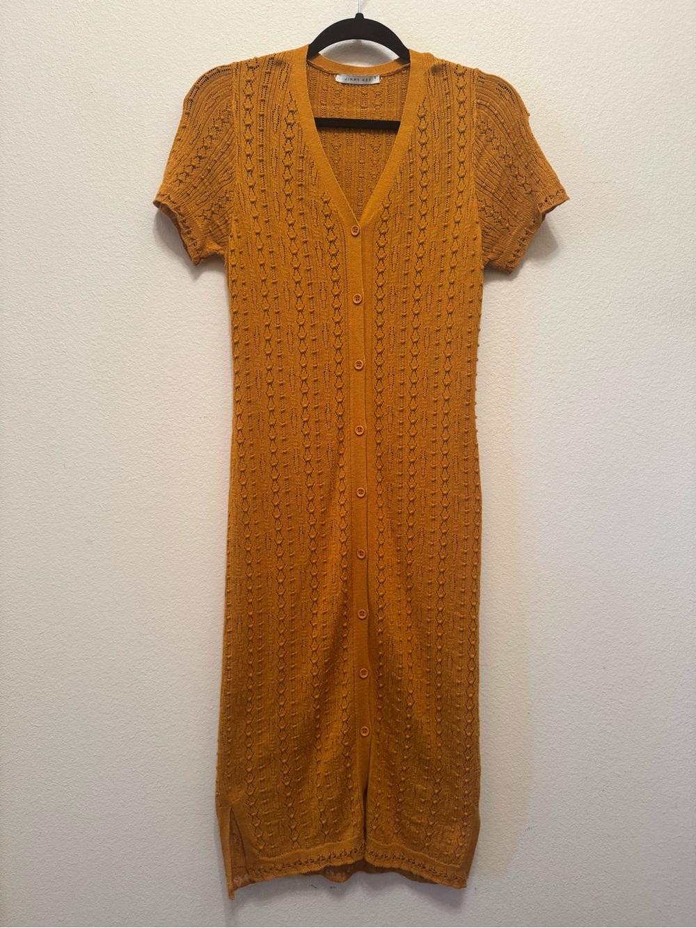 Jimmy Key Turkish Mustard Knit Midi Button Down Dress SMALL